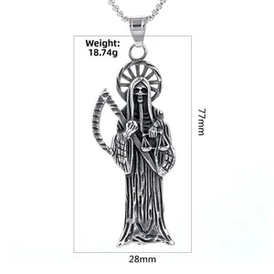 Detailed view of gothic grim reaper scythe and scale pendant with 77mm height