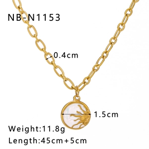 Detail view of 18K gold plated sun and moon necklace with measurements and specifications