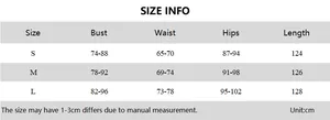 Detailed size information chart for sexy mesh off-shoulder split bodycon maxi dress