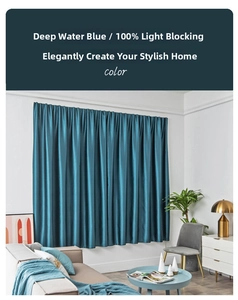 Detail of dark blue high-shading blackout curtains with 100% light blocking texture