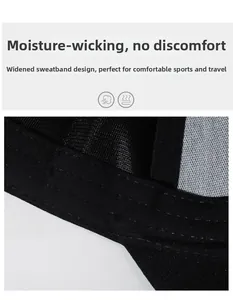 Detail of the widened sweatband inside the black sports cap with breathable stitching