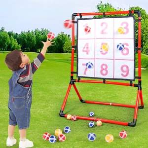 Outdoor sticky ball toss game set with number grid target for kids and boys playing in park