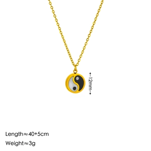 Golden Tai Chi Yin Yang necklace with 12mm round pendant and 45cm adjustable chain