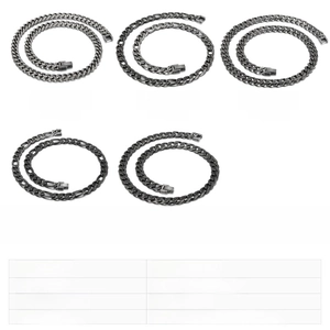 Size chart for black stainless steel Cuban chain necklaces in 7mm and 9mm width options