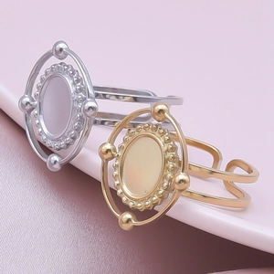 Detail of adjustable gold and silver oval DIY ring blanks with bead accents and double band