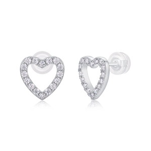 Sparkling S925 sterling silver heart-shaped stud earrings with moissanite accents