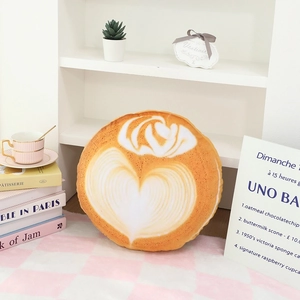 Cute round plush pillow with heart latte art pattern for home sofa decor