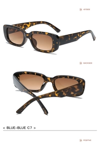 Detailed views of tortoise shell rectangle sunglasses with brown gradient lenses