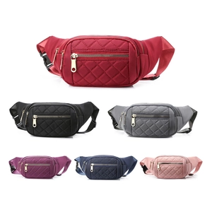 Quilted nylon waist bag with adjustable strap and multiple compartments in six colors