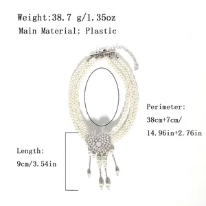Elegant pearl necklace with a heart-shaped diamond pendant and long tassels for women