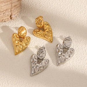 Irregular Textured Heart Shaped Stainless Steel Stud Earrings Modern Geometric Folded Fashion Jewelry For Women