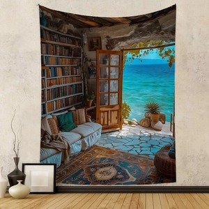 Bohemian tapestry featuring a Mediterranean sea view study room wall hanging decoration