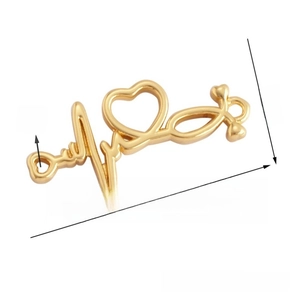 Detailed view of golden heart-shaped EKG charm with dimensions 26mm by 13mm