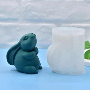 Praying rabbit silicone mold for DIY soap and candle making with 3D resin bunny figure