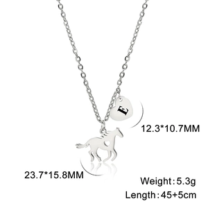 Vista dettagliata del ciondolo a cuore e pony con dimensioni sulla collana argento