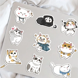 Set aus 62 handgezeichneten Cartoon-Katzenaufklebern für Laptops und Schreibwaren
