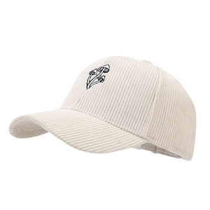 Corduroy baseball cap with mushroom embroidery in beige, outdoor sun protection hat