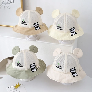 Breathable mesh panda sun hat for toddlers with cute ears and embroidery in four colors