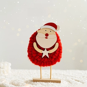Handcrafted wool felt Santa Claus desktop decoration on wood base for Christmas decor