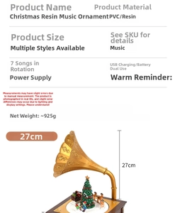 Retro Christmas gramophone music box detail with golden horn and festive resin scene