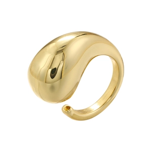 Minimalist gold plated teardrop open ring with polished mirror finish and modern twist design