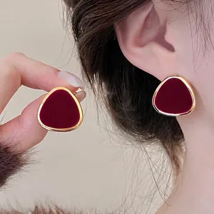 Geometric Flocked Stud Earrings Retro Velvet Metal Jewelry With Silver Earring Post For Women Vintage Style