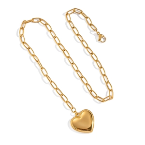 18K gold plated heart pendant necklace with beaded edges on a minimalist O-ring chain