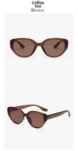 Detailed front and side views of brown cat-eye sunglasses with tortoiseshell finish
