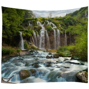 Forest waterfall tapestry for home decor, nature landscape wall hanging fabric