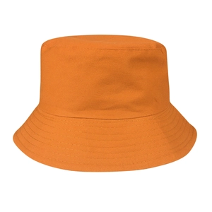 Detailed view of bright orange cotton sun hat showing reinforced multi-row stitching on brim