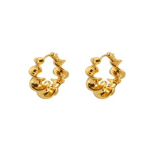 Fashionable gold twisted hoop earrings with geometric spiral design for women