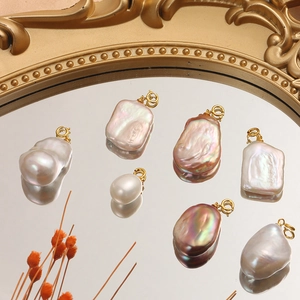 Baroque freshwater pearl pendants with S925 silver gold-plated clasps in various shapes