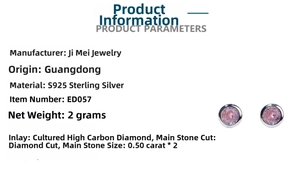 Detail view of S925 sterling silver stud earrings featuring 0.5ct pink round cut zircons