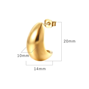 Bean Stud Earrings Stainless Steel 18K Gold Plated Minimalist Geometric Water Drop Shape Fashion Jewelry For Women