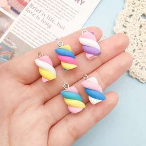 Handcrafted colorful resin marshmallow twist charms with silver loops for DIY jewelry making