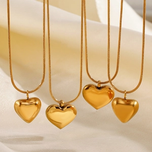Polished 18K gold-plated heart pendant necklaces on elegant snake chains for women
