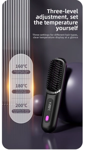 Digital display showing three temperature settings on a wireless ionic hair straightener