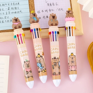 Cute capybara 10-color ballpoint pens with cartoon 3D toppers for school stationery