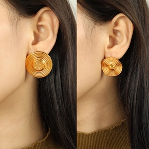 Minimalist gold titanium steel swirl geometric stud earrings for women in daily wear
