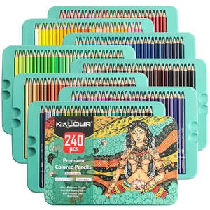 KALOUR 240 professional colored pencils set in metal box with vibrant color gradients