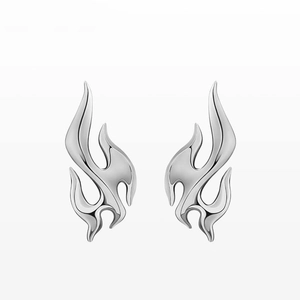 Flame Stud Earrings Stainless Steel Liquid Metal Design Punk Y2K Aesthetic Trendy Cool Jewelry For Women Girls