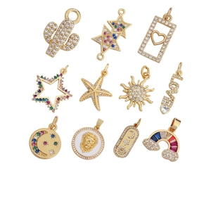 Copper Gold Plated Charms With Colorful Zircon Star Sun Rainbow Love Shapes DIY Jewelry Making For Necklaces Bracelets