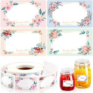 Floral Label Stickers Blank Writing Tags Self Adhesive For Kitchen Food Storage Jar Organization Gift Wrapping Decorative