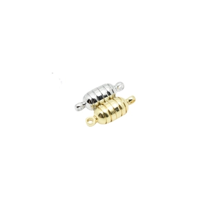 Silver and gold magnetic jewelry clasps for necklaces with textured cylindrical design