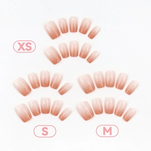 Terracotta gradient press-on nails in XS, S, M sizes with polished square head finish
