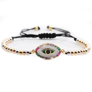 Bracelet œil porte-bonheur avec perles en cuivre et zircons colorés, taille réglable