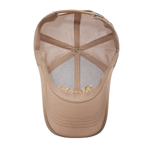 Khaki atmungsaktive Mesh-Baseballkappe mit Goldstickerei und Metallschnalle