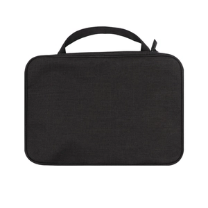 Portable black 35-slot fabric watch strap storage bag with handle and zipper closure