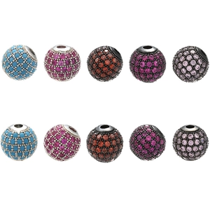 Set of 10 colorful micro-pave zircon round beads for DIY bracelet jewelry making