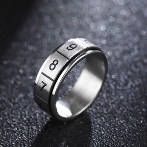 Anello rotante da 8mm in acciaio al titanio argento con numeri neri e finitura spazzolata